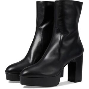 Stuart Weitzman Lala Boots Mid-Calf Black Leather Platform Heeled 10.5